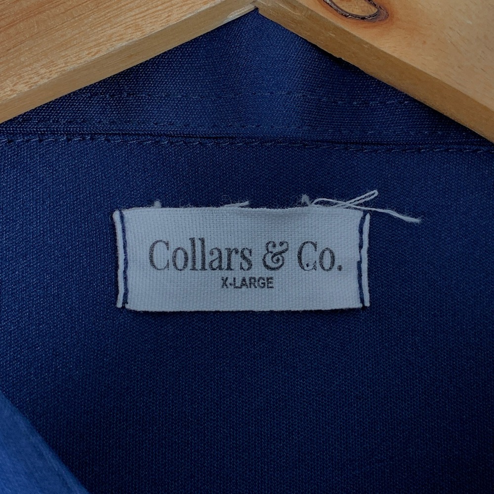 Collars & Co Polo Dress Shirt Men Extra Large Navy Blue Long Sleeve Shark Tank - Picture 2 of 8